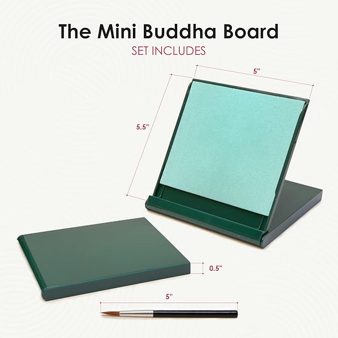 Mini Buddha Board Art Set: Water Drawing Writing Board w/ Water Brush for Mindfulness & Meditation – Inkless Zen Based Drawing Board - Painting & Art Supplies – Ideal Relaxation Gifts (5” x 5”, Green)