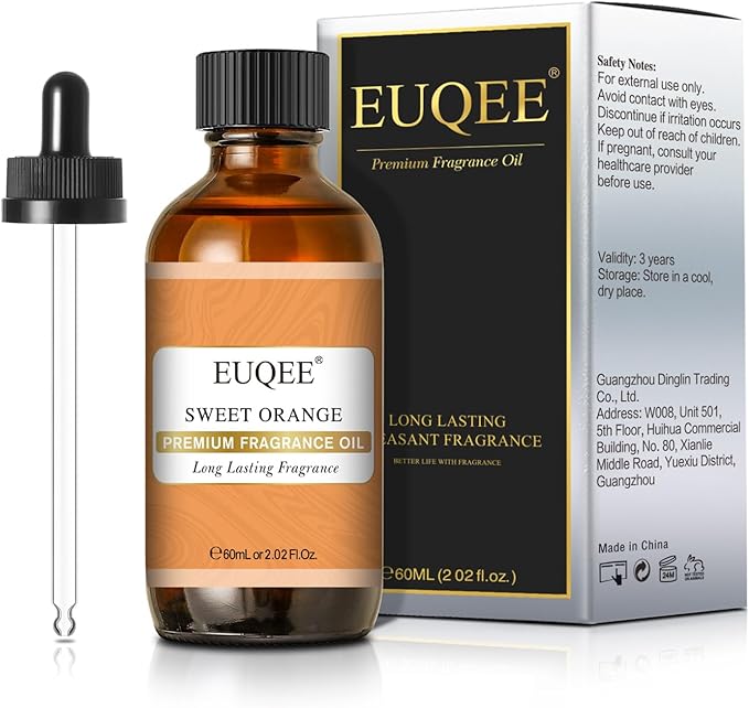 EUQEE Sweet Orange Fragrance Oil 60ml with Glass Dropper, Essential Oils for Diffusers, Candle & Soap Making, Home Scents, Bath Bombs (2.02 Fl oz)