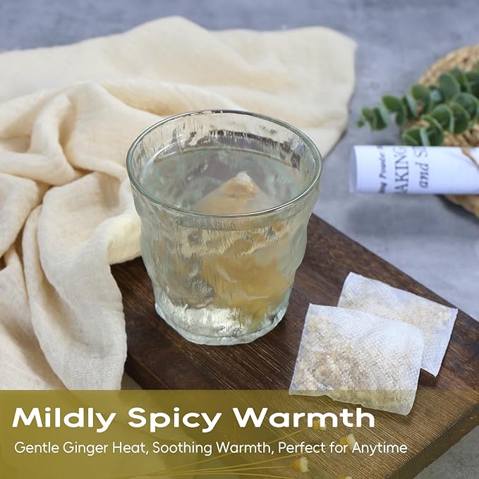 FullChea - Ginger Tea Bags, 1.5g*100 Counts - Pure Ginger Root Tea to Soothe & Invigorate - Non-GMO, Caffeine-Free, Support Digestion & Boost Immunity