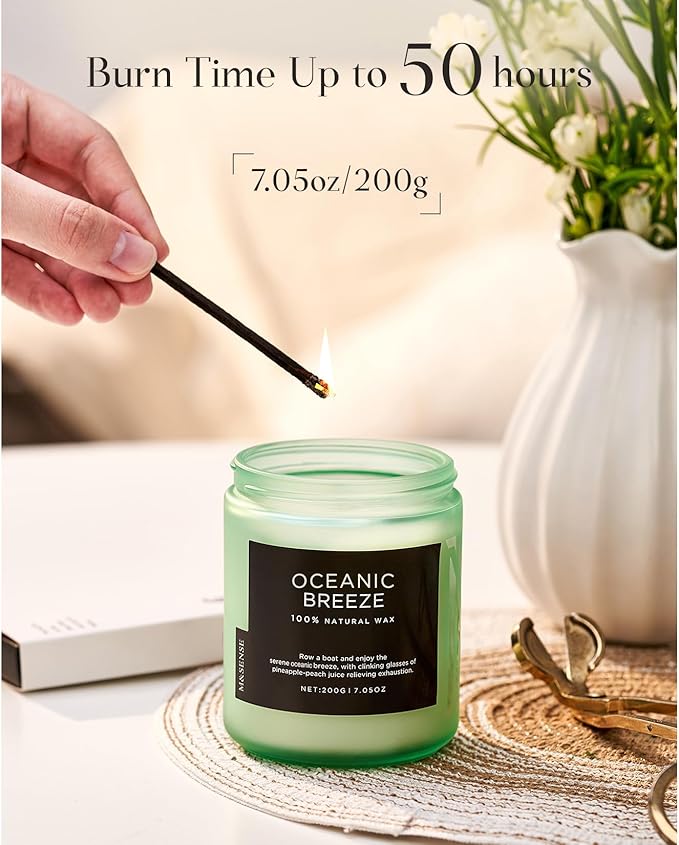 M&SENSE Candle Oceanic Breeze Scented Candle, Long Lasting Pineapple & Mango Scented Natural Soy Wax Candles 7.05oz 50 Hours Burn for Home Scented, Stress Relief Gifts for Women/Men