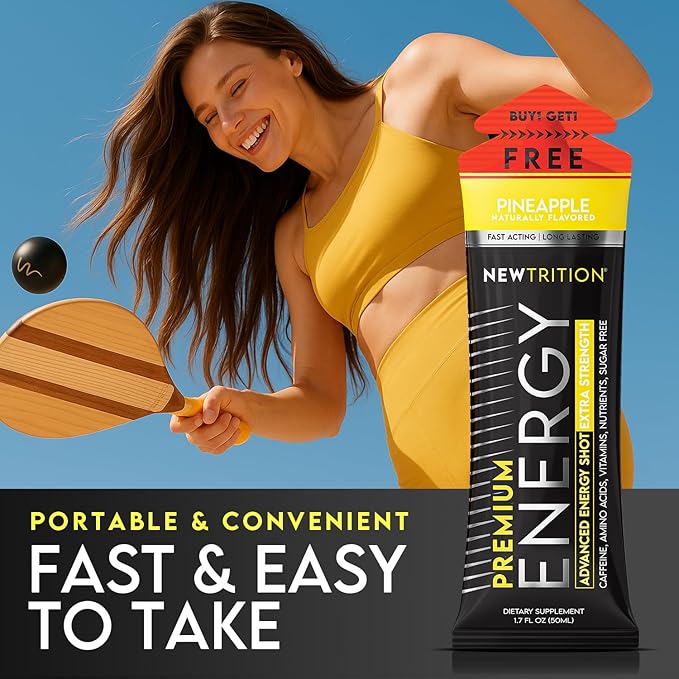 NewTrition® Extra Strength Energy Shots, 250mg Caffeine Energy Shots with Vitamin B & Amino Acids, Sugar-Free Vitamin Energy Shot, 1.7 fl oz (Pack of 24, Pineapple)