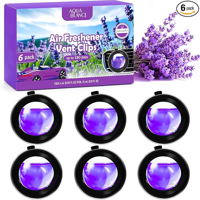 Car Air Freshener Vent Clips, Lavender Scent, 6 Pack, Long Lasting Scent Up to 180 Days, Car Fresheners for Women, Car Vent Clip for Men
