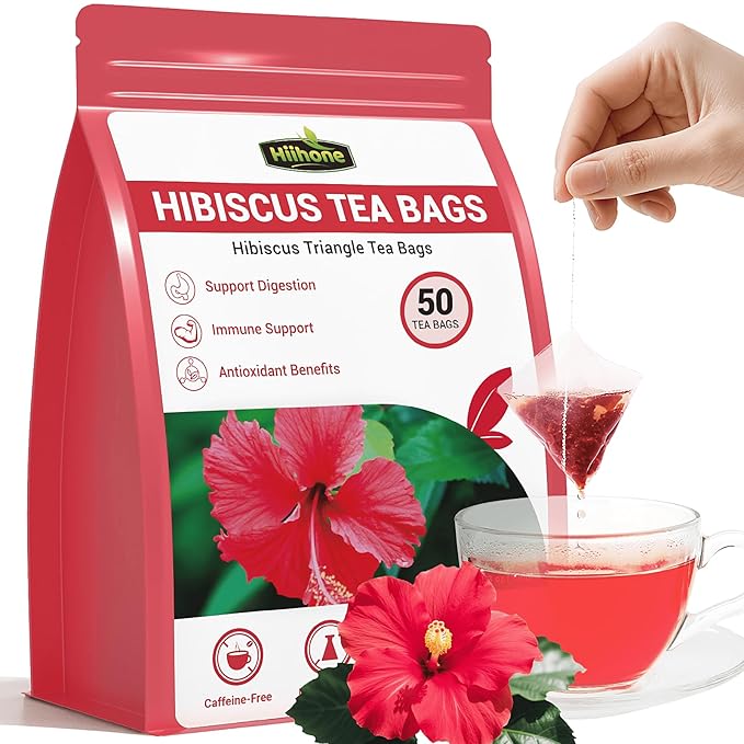 Hibiscus Tea Bags, Hibiscus Flower Herbal Tea - Caffeine & Sugar Free, 50 Teabags