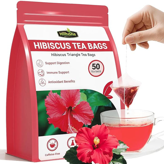 Hibiscus Tea Bags, Hibiscus Flower Herbal Tea - Caffeine & Sugar Free, 50 Teabags