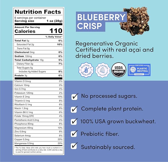 Clusterbucks Superfood Clusters – Grain-Free, Keto-Friendly Granola with Regeneratively Grown Sprouted Buckwheat– Gluten-Free, Low-Carb, Organic Healthy Snack (6 Ounce (Pack of 3), Blueberry Crisp)
