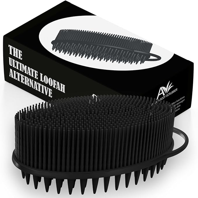 Avilana Silicone Body Scrubber – Gentle Shower Brush & Loofah Alternative- Food Grade & Lab Tested – Fast-Drying, Hygienic, BPA-Free Silicone Body Gentle Exfoliator (Black, Scalp)