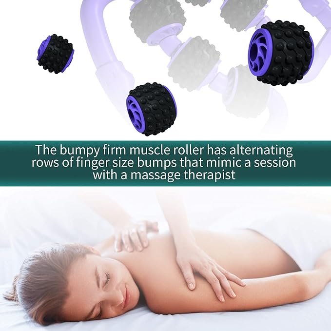 Cellulite Massage Tool Muscle Roller - Deep Fascia Massager & Dimpled Skin Remover for Legs, Thighs & Buttocks - Anti-Cellulite Roller, Smooth Skin, Pain Reliefs (Purple Black - 6 Wheel)