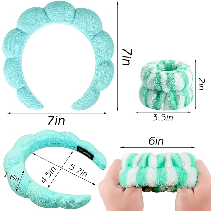 Zkptops Spa Headband for Washing Face Sponge Makeup Skincare Headband Bubble Hairband for Women Girls Fashion Headband Christmas Gifts Puffy Headwear Non Slip Thick Thin Hair Accessory(Turquoise)