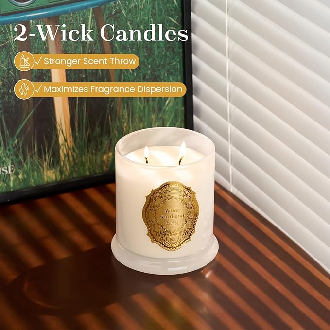 M&SENSE White Gardenia Candles for Home Scented, 2 Wick 12.7oz Soy Wax Candles Non Toxic,70 Hours Long Burning,Luxury Candles Gift for Stress Relief, Meditation, Yoga
