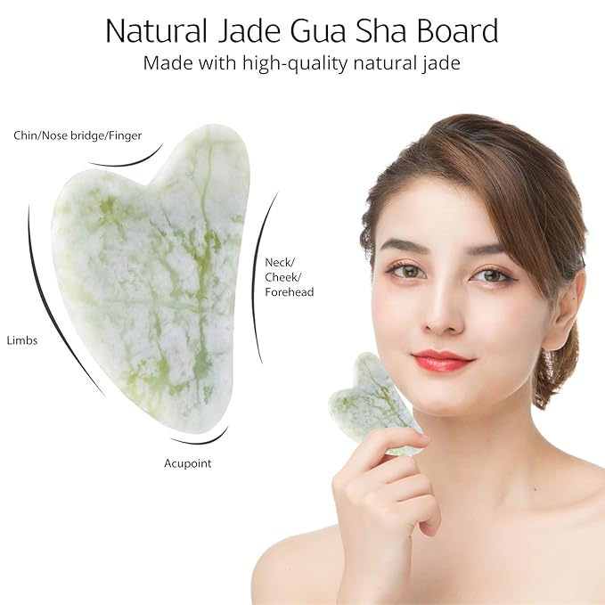 BAIMEI Jade Roller & Gua Sha Set Face Roller and Gua Sha Facial Tools for Skin Care Routine and Puffiness, Self Care Gift for Men Women - Light Green