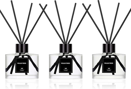 WEALD TRIBE Reed Diffuser Set Of 3 For Bathroom Air Fresheners, Oil Defusers Sticks | Bamboo, Sage & Sea Salt, Sandalwood Ebony Scent(1.7 fl oz Each Pack) Home Fragrance With 12 Sticks | Shelf Decor