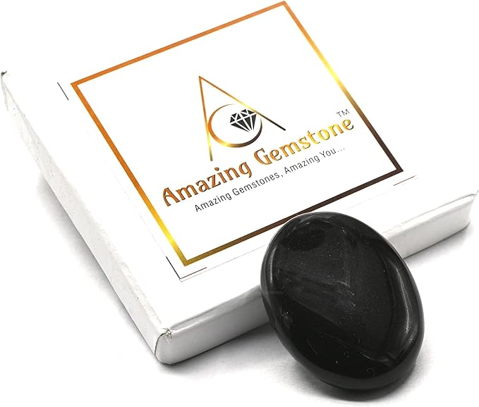 Amazing Gemstone Black Agate Crystals and Healing Stones - Large Palm Stone Crystals Piedra - Crystal for Good Luck, Balanced Positive Energy, Meditation - Unique Stocking Stuffers, Gifts for Women