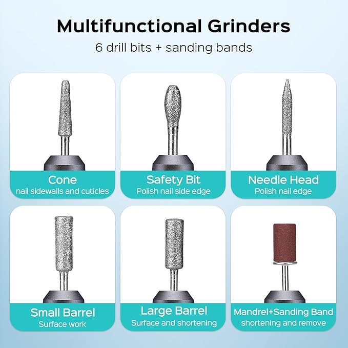COSLUS Electric Nail Drill File Professional: for Acrylic Gel Dip Powder Nails Portable Nail Drill Machine Kit Manicure Pedicure Tools Polishing Set with Nail Drill Bits Sanding Bands