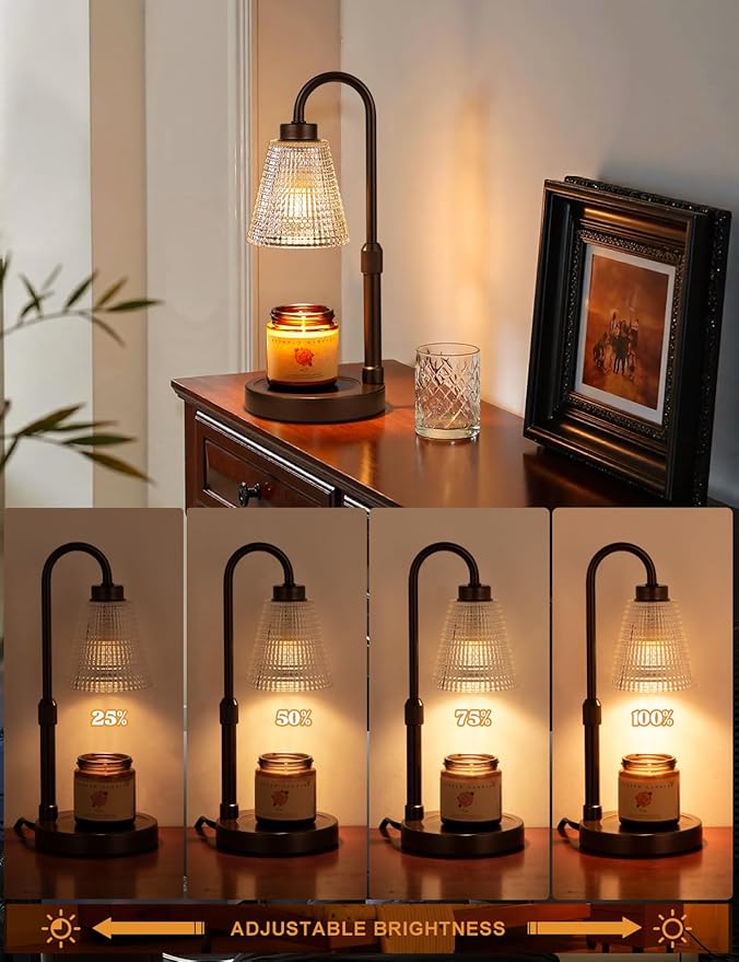 Innqoo Brown Candle Warmer Lamp with Timer, Dimmable Candle Warmer for Jar Candles, Height Adjustable Wax Melts Warmer, Birthday Gifts for Women Mom, House Warming Gifts New Home Decor