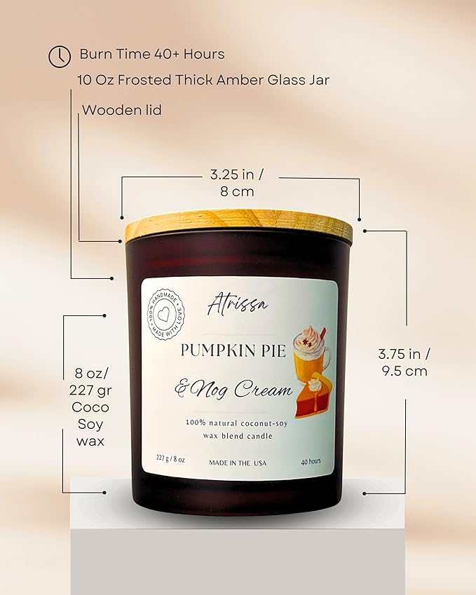 Pumpkin Pie & Nog Cream Scented Coconut-Soy Candles 8Oz, Fall Scented Candle,Non Toxic Candle for Home, Made in The USA,100% Natural Candle (8 Oz, Pumpkin Pie & Nog Cream)