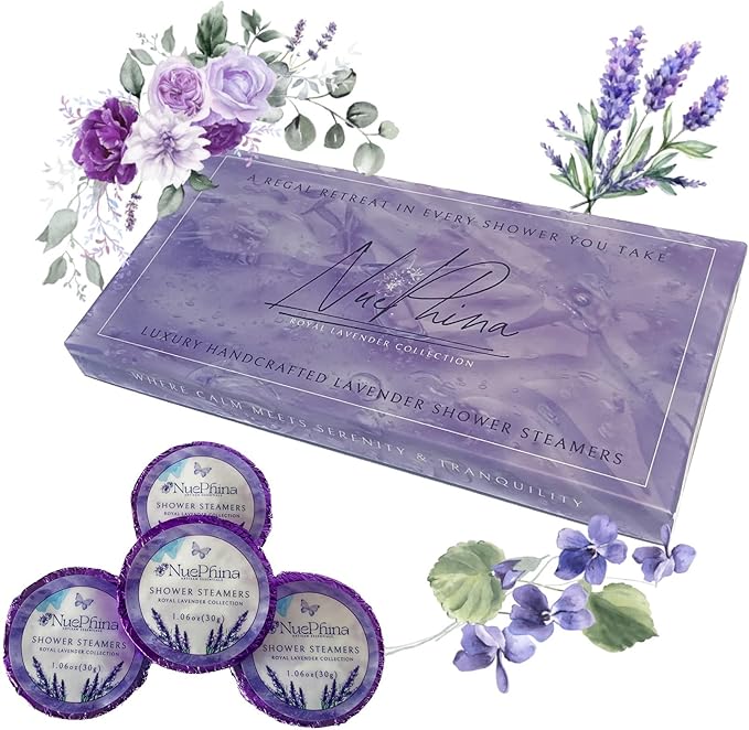 8 Lavender Shower Steamers, Natural Ingredients with Pure Essential Oils & Real Flowers. An Affordable Luxury Self-Care Gift for Men & Women, Create a Calm & Stress Relieving Spa-Like Therapy at Home.