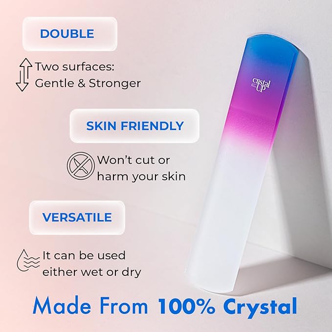 Crystal Nail and Feet Care Kit - 2PC with a Crystal Foot Scraper and Medium Glass Nail File, Durable and Gentle on Nails, Perfect for Home Office and On the Go