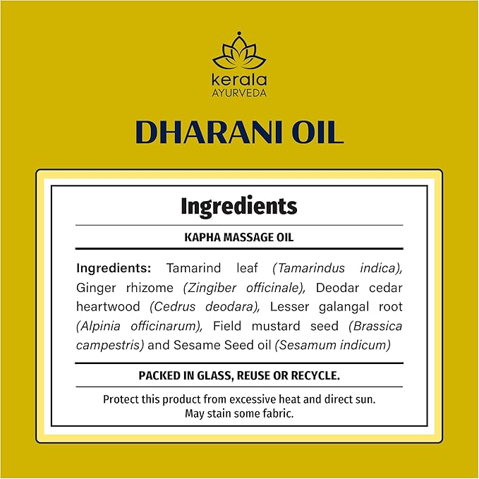 Kerala Ayurveda Nourishing Herbal Body Massage Oil | Tamarind Leaf and Ginger extracts Rich | Revitalizing Oil | Ideal for Balancing Kapha Dosha | Kapha Massage (Dharani) Oil - 6.8 Fl Oz