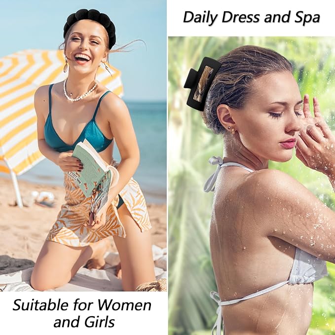 VELSCRUN Spa Headband, Makeup Face Wash Skincare Headbands, 5 Pcs Sponge Get Ready Snail Hairband Facial Wristband Hair Clip Set, Stuff for Teen Girls Women Trendy Hair Accessories Black