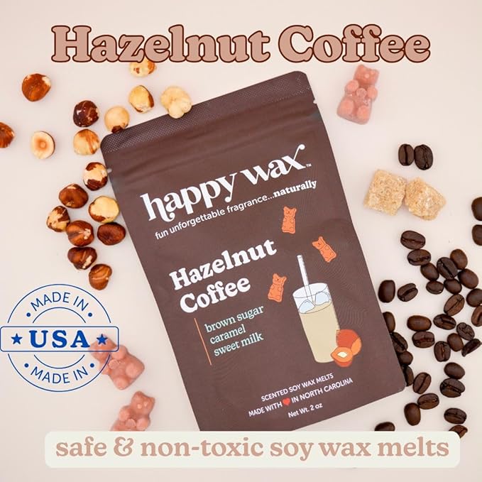 Happy Wax Coffee Mix Collection Scented Natural Soy Wax Melts – 6 Total Oz. of Scented Wax Melts, Collection Includes Hazelnut Coffee, Vanilla Bean Latte and Caramel Macchiato