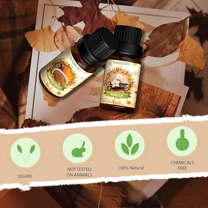 Fall Essential Oil for Diffusers, Autumn Fragrance Oil Set, Aromatherapy Oils Gift Set for Candle Soap Making - Apple Cider, Nutmeg, Snickerdoodle, Vanilla, Forest Pine, Pumpkin Spice, 6x10ml