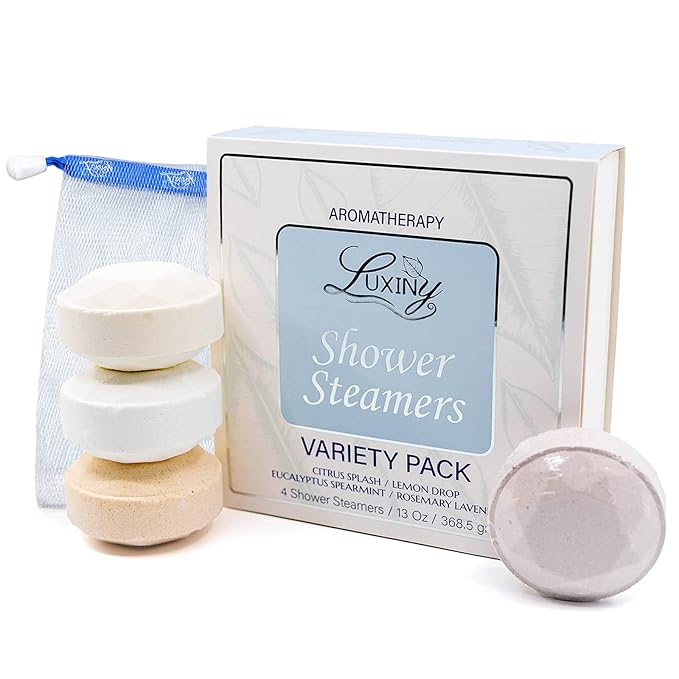 Shower Bombs Aromatherapy in Your Shower, American Made by Luxiny, Shower Steamer Tablets Melt to Release a Fragrant Vapor for Natural Stress Relief – Pack of 4 XL Steamers (Variety Pack)