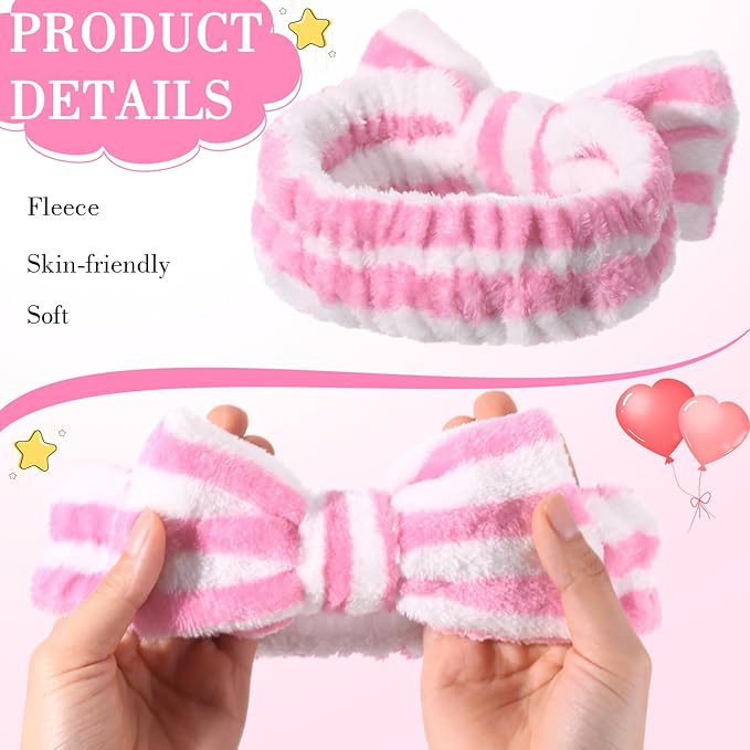 WILLBOND Spa Headband Bow Hairband Facial Makeup Women Face Wash Adjustable Skincare Headbands Flannel Towel Soft Head Wraps for Women Shower Washing Face(Vivid,24 Pieces)