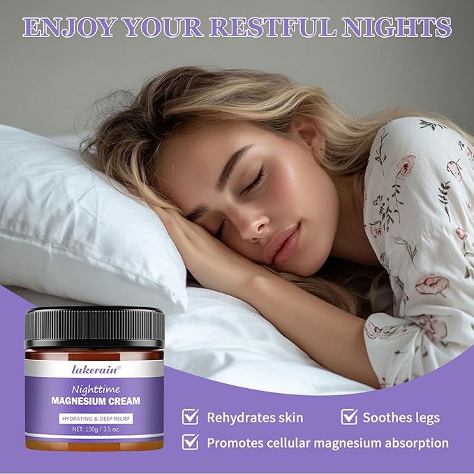 Nighttime Magnesium Cream, Hydrating and Non-Greasy Lavender Topical Magnesium Cream & Body Lotion with Shea Butter and Vitamin E, Relaxation and Sweet Sleep, 3.5 oz