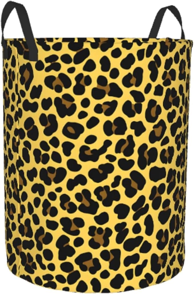 Laundry Basket Golden Leopard Print Collapsible Large Capacity, 63L Dirty Clothes Basket Durable Lightweight Hamper With Handles Ideal For Clothes,Toys Home Organization19.6 * 15.7in