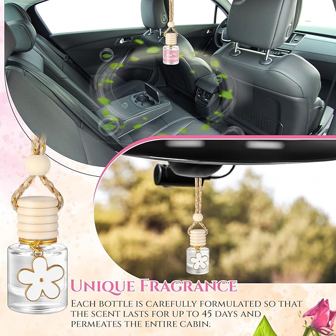 2 Sets Hanging Car Air Freshener and Essential Oil Diffuser, Car Air Freshener Daisy Essential Oil Diffuser Long Lasting Automobile Aromatherapy(White,Pink Champagne)