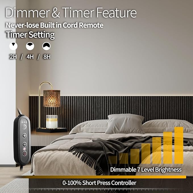 Candle Warmer Lamp with Timer Dimmer, Birthday Gifts for Women Mom, House Warming Gifts, Elegant New Home Decor, Wax Warmer for Jar Candles, Heater Lamp for Scented Wax, Black Glass