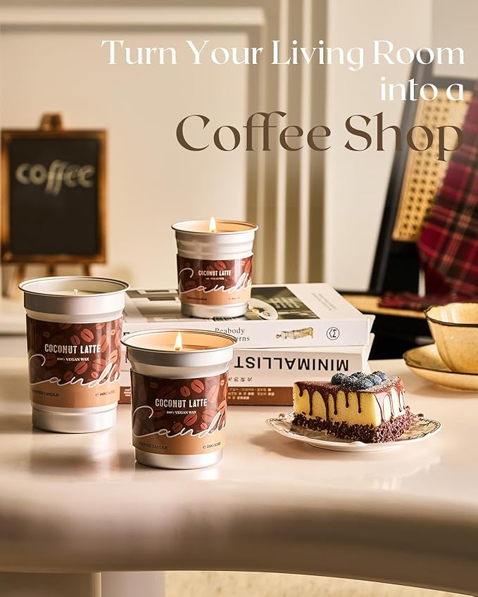 M&SENSE Coconut Latte Scented Candle, Soy Wax 12.3oz 75 Hours Long Lasting Clean Burn, Coffee Smelling Kitchen Candles for Home, Non-Toxic Relaxing Aromatherapy Gifts for Women