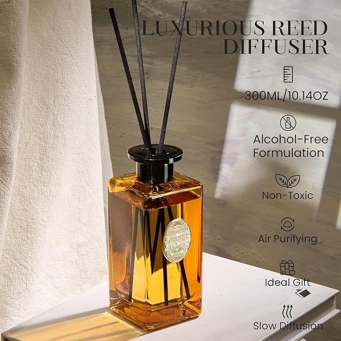 M&SENSE 10.14 oz Large Reed Diffuser Set | New Home Scent Oil Diffuser with Sticks | Hotel Collection Non-Toxic Essential Oil |for Bedroom Bathroom Living Room