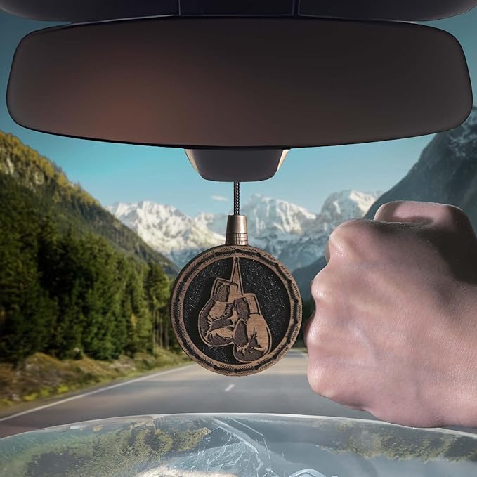 Wood Car Air Freshener — Handmade Car Air Freshener — Boxing Gloves Designed Fragrance Oil Diffuser in Wooden Gift Box — Aromatherapy Gift Set with Ocean Breeze Fragrance Oil - 10 ml