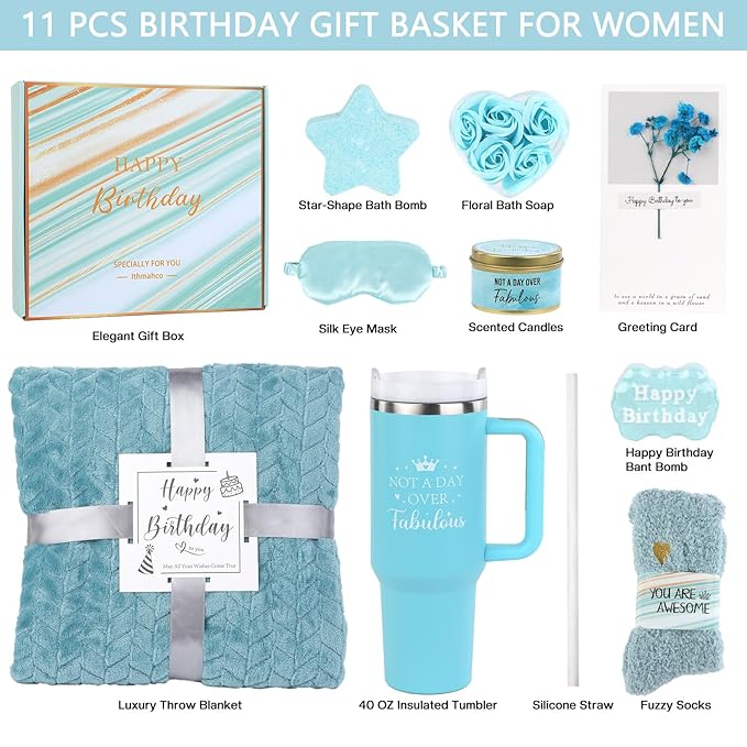 Birthday Gifts for Women Friendship, Birthday Gift Basket for Women Mom Sister Best Friend Her Wife Girlfriend Daughter Aunt Coworker Boss, Unique Bath Sets Self Care Relaxing Spa Gift Baskets