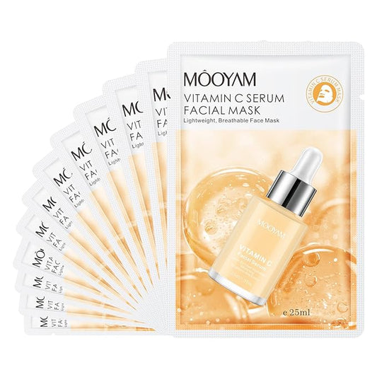 12 Pack VC Serum Sheet Masks,Facial Masks Skincare for Women,Hydrating & Moisturizing Face Masks for All Skin Types,Smooth,Nourishing,Lightweight