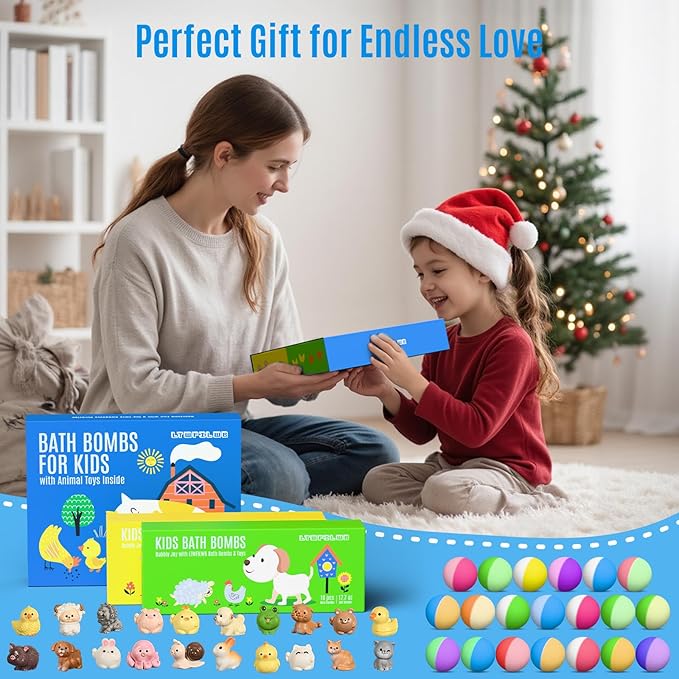 Bath Bombs for Kids with Toys Inside, 20 Kids Bath Bombs with Animal Toys Inside, Skin-Friendly, Non Toxic, Handmade Organic Natural Bubble Bath Fizzies, Birthday Gifts for Girls Boys
