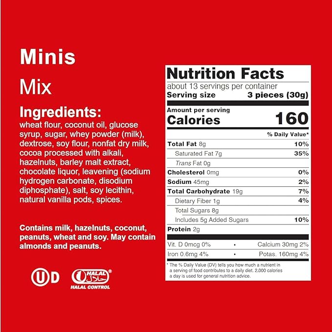 Loacker Minis Wafer Variety Pack - 30% Less Sugar - Premium Assorted Cream Filled Wafer Cookies - Mix of Hazelnut, Chocolate and Vanilla Crispy Wafers - NON-GMO - Sustainably Sourced Ingredients - 10g/0.35oz, 40 Individually Wrapped Snack Packs (mix)