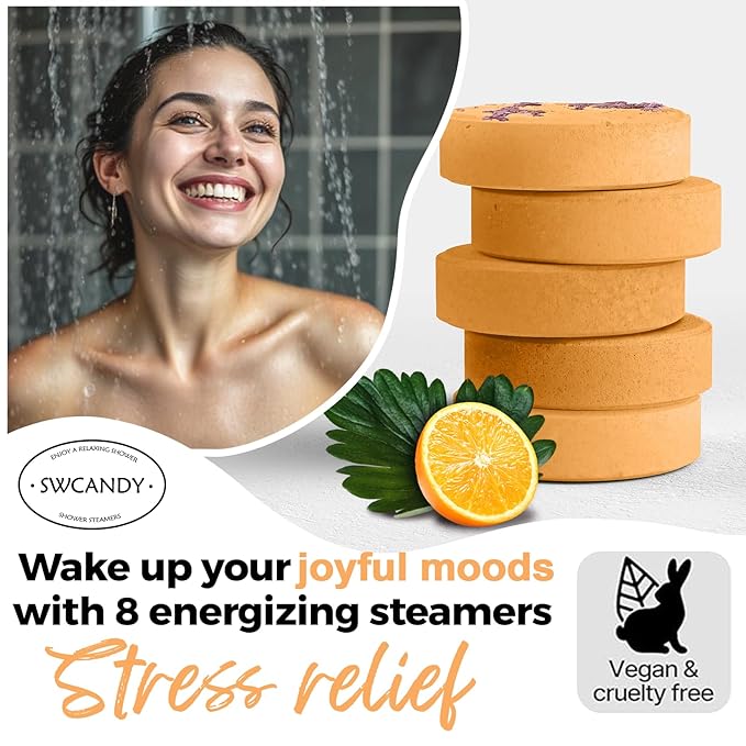 Aromatherapy Shower Steamers Birthday Day Gifts Orange- Swcandy 8 Pcs Bath Bombs Birthday Gifts for Women, Shower Bombs with Essential Oils, Relaxation Home SPA for Women Who Has Everything