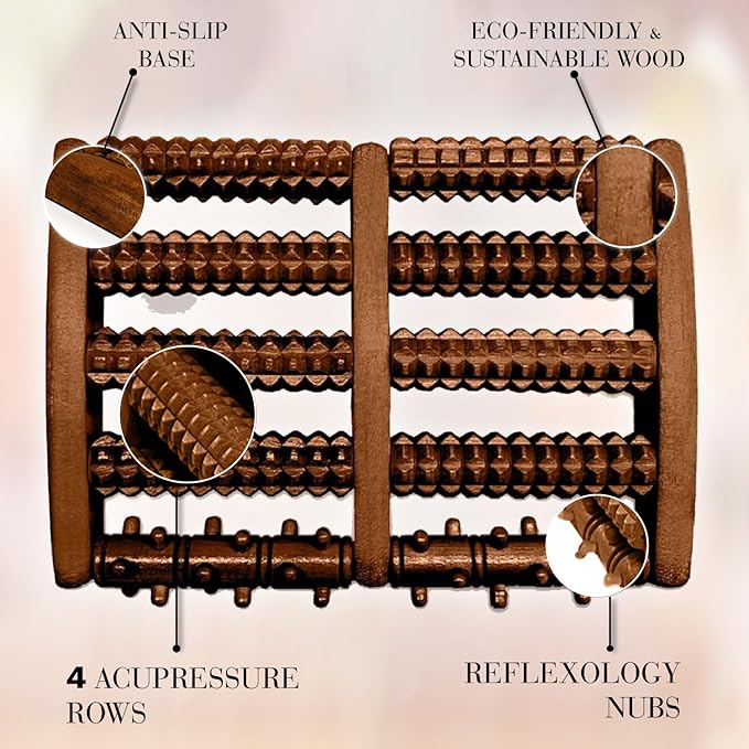 Brookstone Foot Roller Massager for Plantar Fasciitis Relief - Wooden Massage Roller for Foot Health - Stimulate Reflexes & Relieve Stress - Ideal Gift for Mom, Dad, Elderly