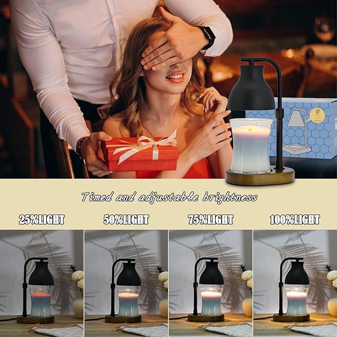 SOKCVSEA Candle Warmer Lamp - Candle Lamp Warmer with Timer Height Adjustable, Birthday Gifts for Mom Women, House Warming Gifts New Home Decor, Wax Melt Warmer with 2 Bulbs A.Black