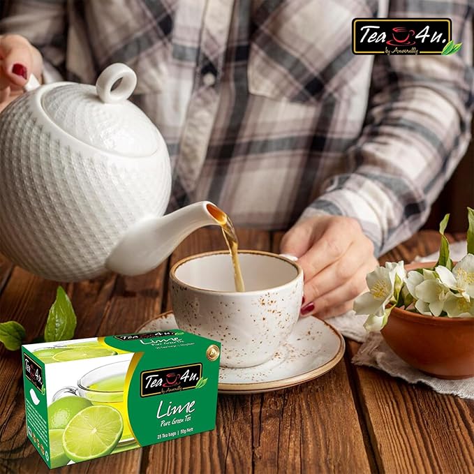 Tea4u Lime Green Tea - Smooth Blend of Lime Flavor - Hand Picked Leaves - Keeps You Hydrated with Refreshing Aroma - 25 Teabags
