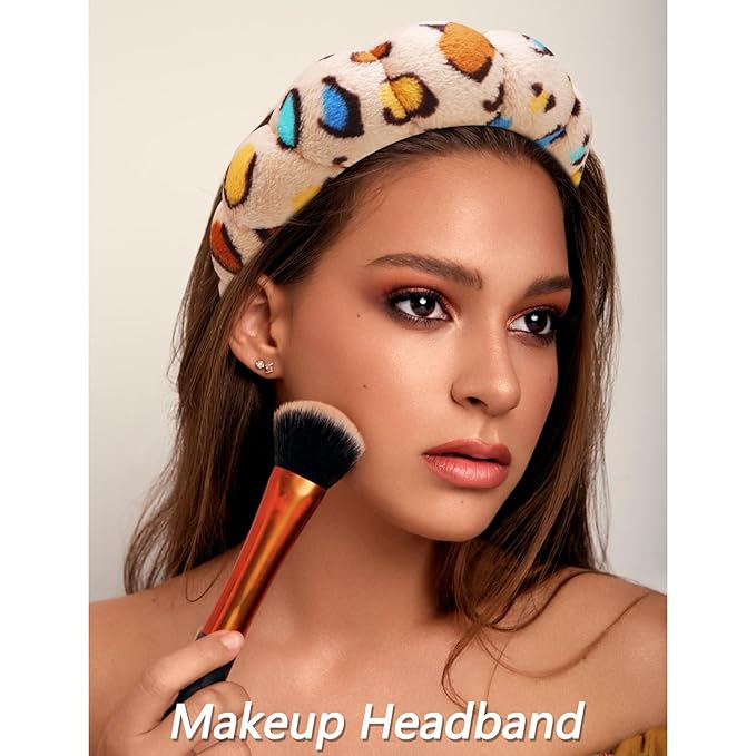 Velscrun 6 Pack Spa Headband, Makeup Headband, Face Wash Headbands, Skincare Headbands, Sponge Hair Band Bow Tie Spa Head Band for Washing Face Wristband Set Hair Accessories for Women Gifts Leopard D