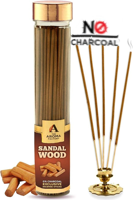 The Aroma Factory Chandan Sandalwood Agarbatti for Pooja, Luxury Incense Sticks, Premium and Fresh Fragrance for Home, Meditation (Bottle Pack of 1, 100 Gram) 4 Cm X 4 Cm X 26 Cm Multicolour