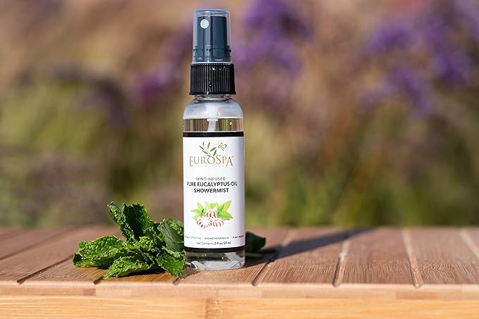 EuroSpa Aromatics Pure Eucalyptus Oil ShowerMist and Steam Room Spray, All-Natural Premium Aromatherapy Essential Oils - Mint Infused, 2oz