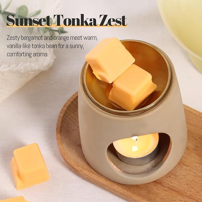 DEVI Scented Wax Melts, Natural Soy Wax Cubes Strong Scent -Citrus & Tonka Bean - Long Lasting Scented Melts for Warmer, 4 Pack(24-Cubes)