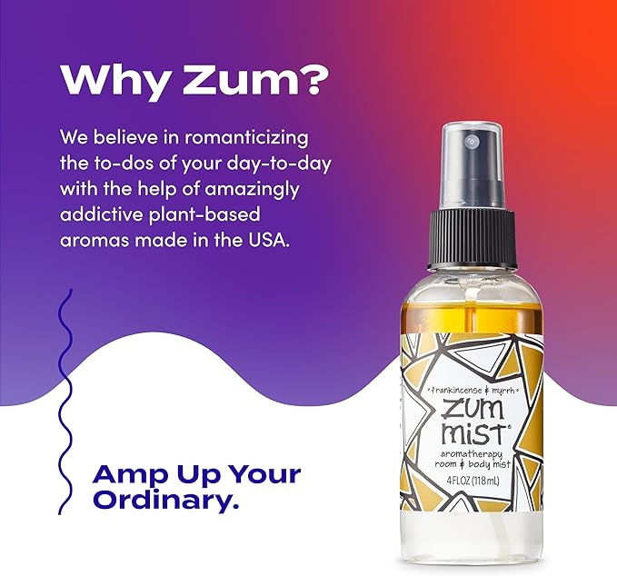 Indigo Wild Zum Mist Room & Body Spray - Aromatherapy Essential Oil Spray - Natural Body Mist & Room Spray - Frankincense & Myrrh Scent - 4 fl oz (2 Pack)