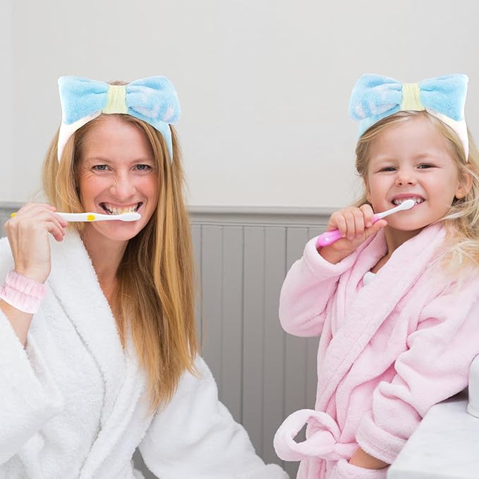 VELSCRUN Spa Headband, Makeup Face Wash Skincare Headbands, 5 Pcs Light Colorful Sponge Bow Tie Get Ready HairBand Facial Wristband Hair Clips Set, Stuff for Teen Girls Women Trendy Hair Accessories