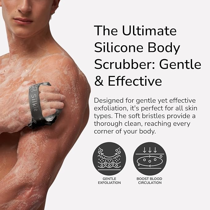 Silicone Body Scrubber - Exfoliating Bath Brush and Skin Cleanser - Shower Sponge for Gentle Body Scrub and Wash - Silicone Scrubbing Care Tool for a Refreshed and Renewed You - Black