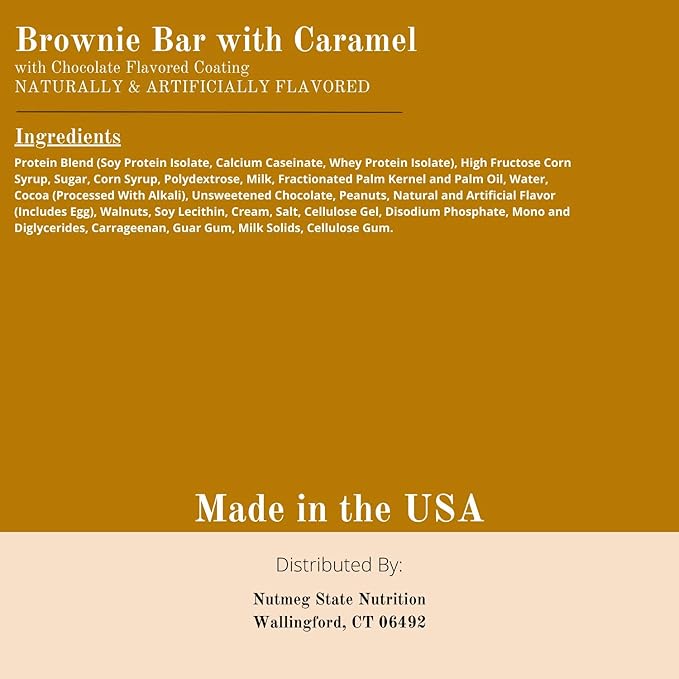Nutmeg State Nutrition High Protein Bars, 7 Servings Per Box (1 Box (7 Servings), Brownie Bar with Caramel)
